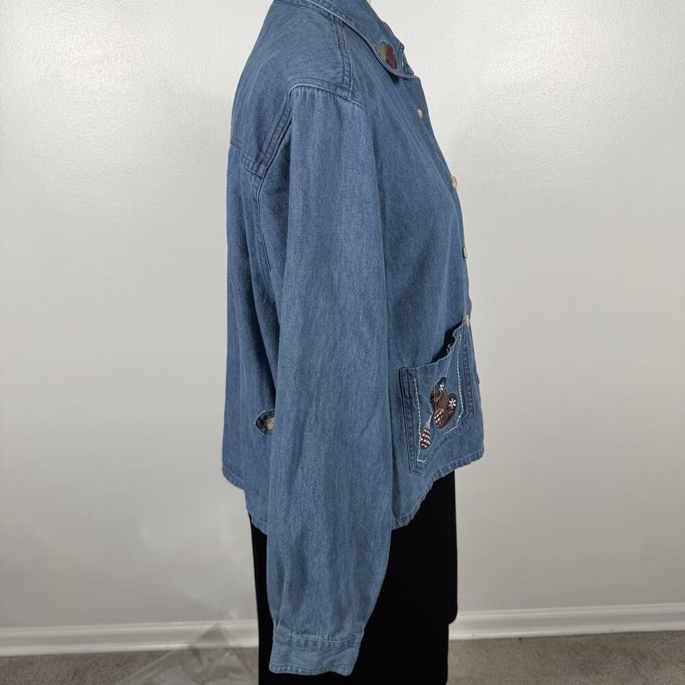 Vintage Christopher & Banks Denim Shirt Jacket L Patchwork Hearts Embroidered - Picture 6 of 12